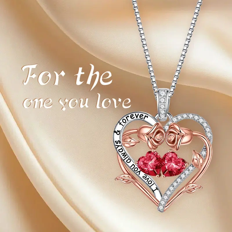 Double Gemstone Rose Necklace – Handmade Custom Birthstone Birthday Necklace