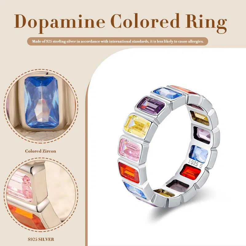 925 Sterling Silver Colored Dopamine Ring Friendship Gift