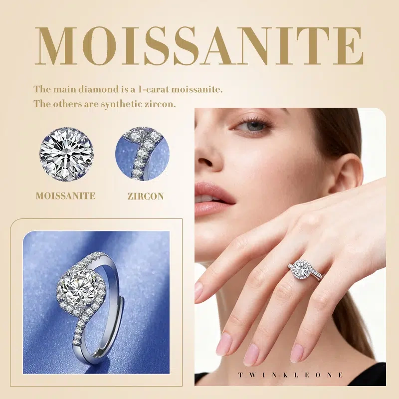 1-Carat Moissanite Angel Eye Ring, S925 Sterling Silver, High-End Open Ring