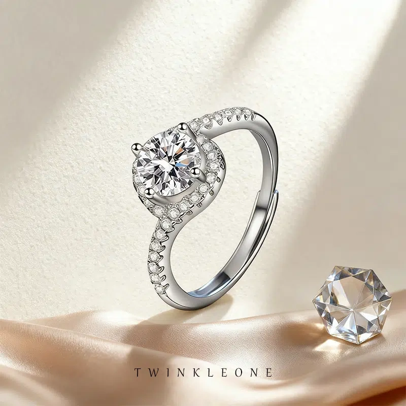 1-Carat Moissanite Angel Eye Ring, S925 Sterling Silver, High-End Open Ring