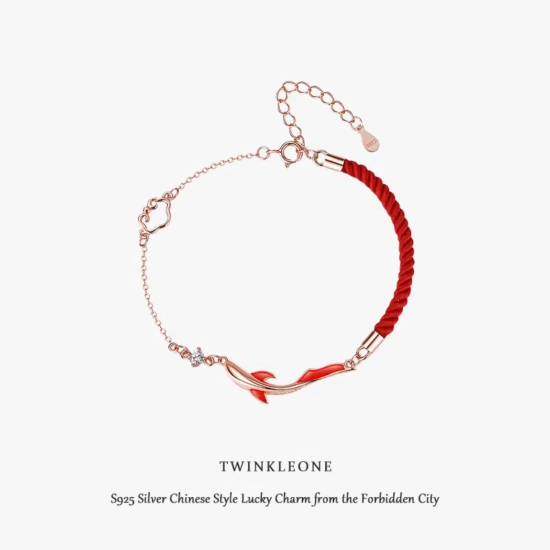 Lucky Koi Red Cord Bracelet, S925 Silver, Eastern Mysterious Good Fortune