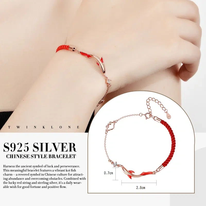 Lucky Koi Red Cord Bracelet, S925 Silver, Eastern Mysterious Good Fortune