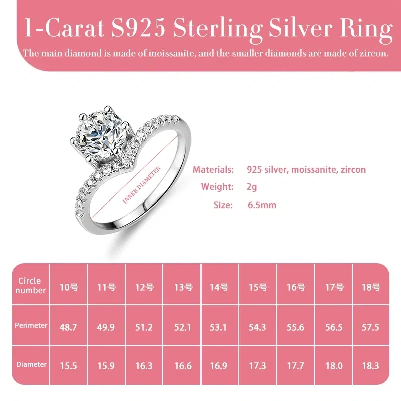 V-Promise Moissanite Ring - 925 Silver, Nickle-Free with Halo Zircon
