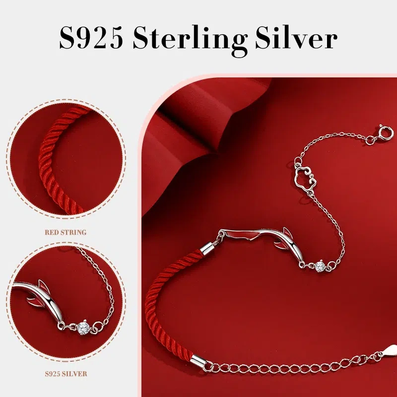 Lucky Koi Red Cord Bracelet, S925 Silver, Eastern Mysterious Good Fortune