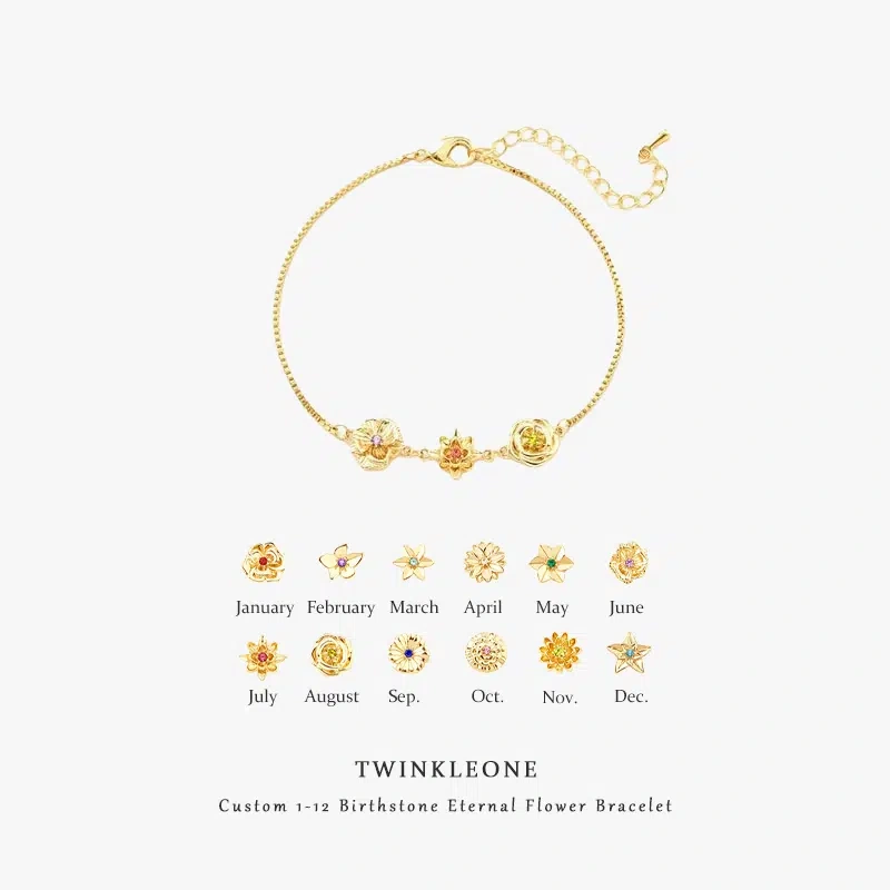 Custom 1-12 Birthstone Eternal Flower Bracelet - Sentimental Personalized Jewelry Gift