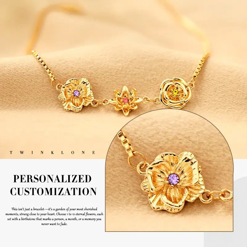 Custom 1-12 Birthstone Eternal Flower Bracelet - Sentimental Personalized Jewelry Gift