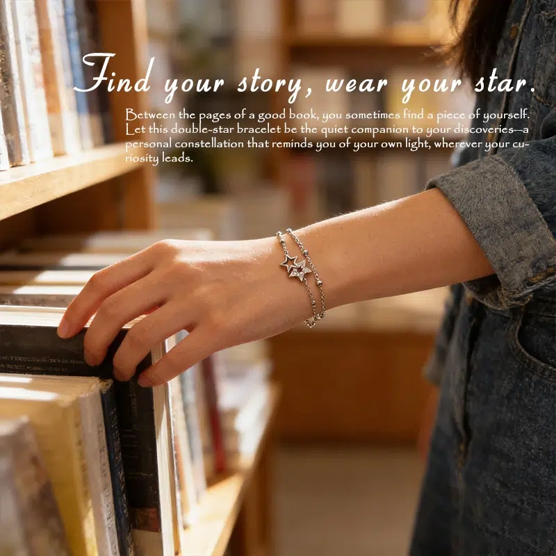 Self Discovery Bracelet Sterling Silver | Dual Star Charm Jewelry for Personal Growth