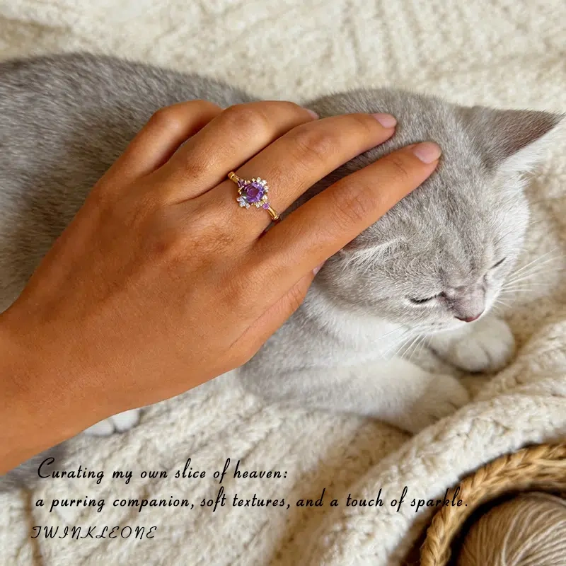 Purple and Pink Zircon Crown Ring - Gold-Plated 925 Silver, Nickel-Free