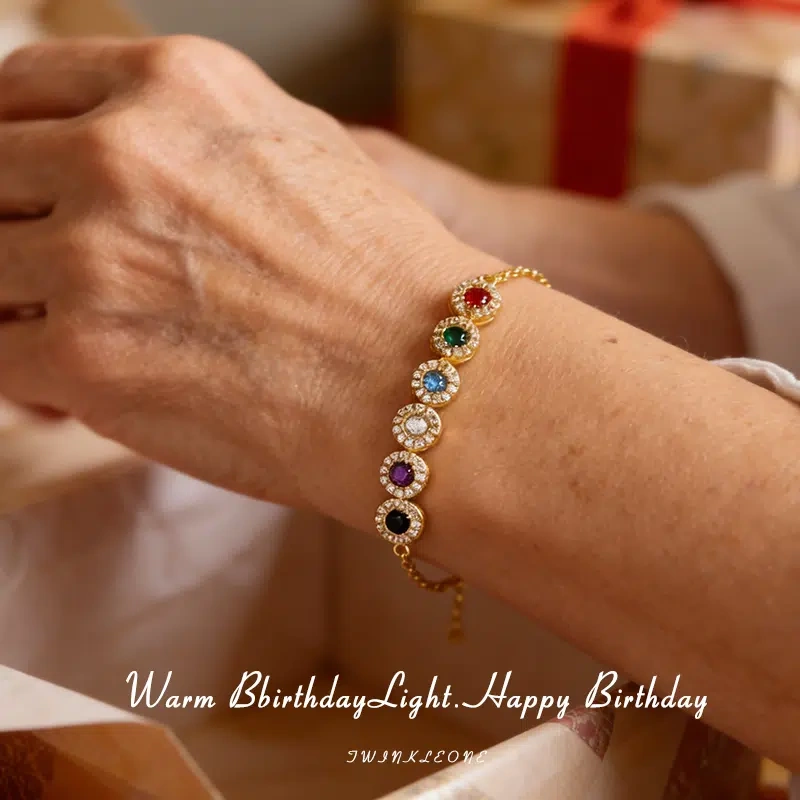 A birthday stone bracelet specially made for her, a gift for her.