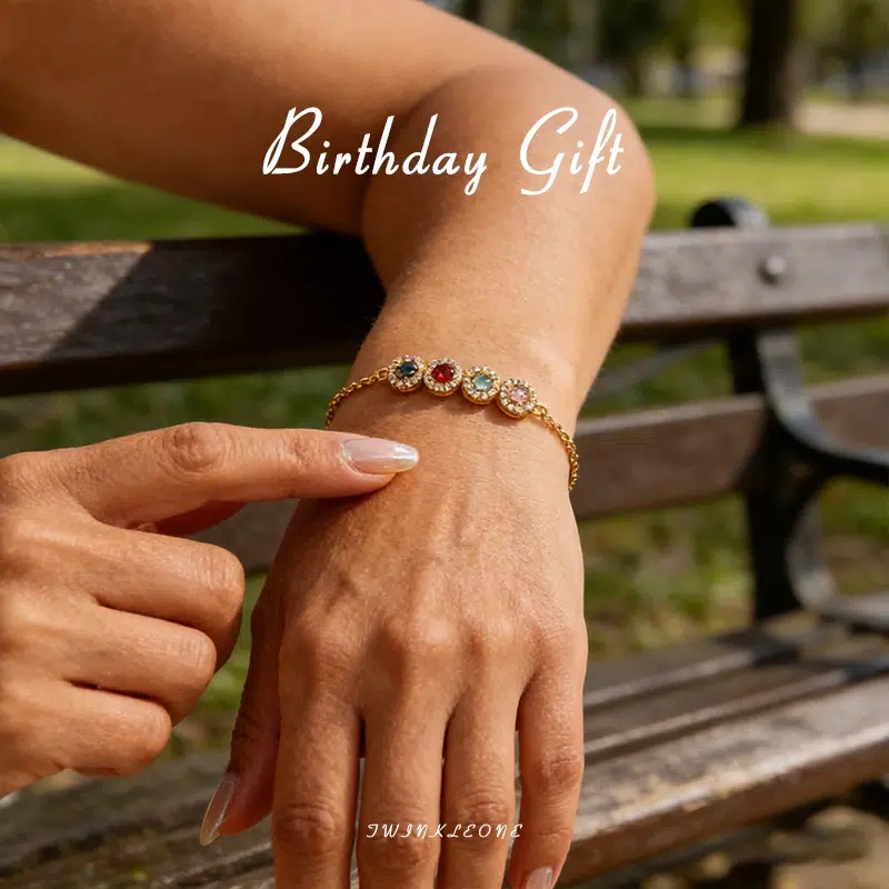A birthday stone bracelet specially made for her, a gift for her.