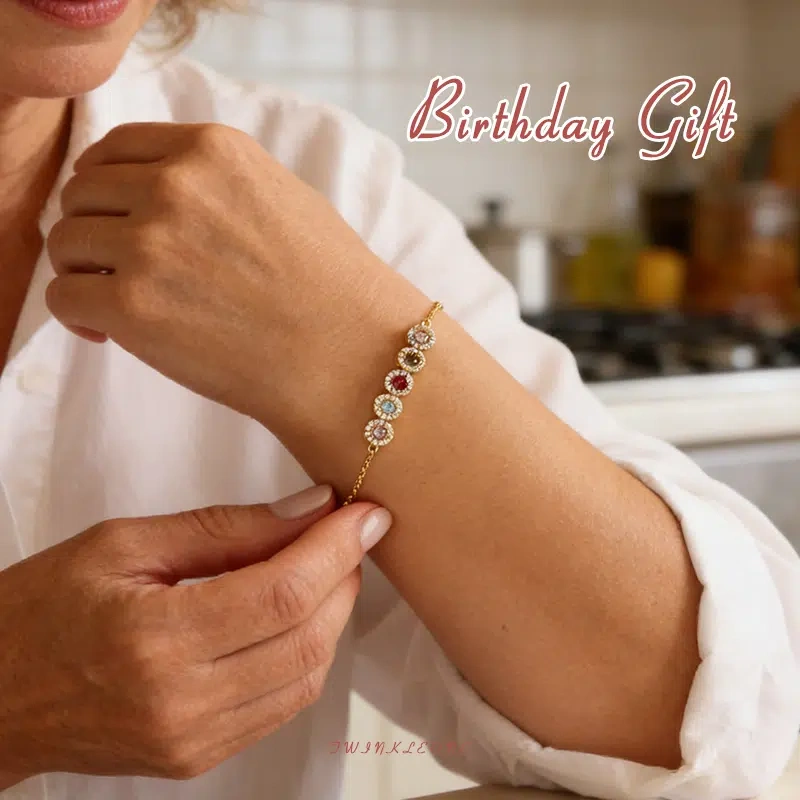 A birthday stone bracelet specially made for her, a gift for her.