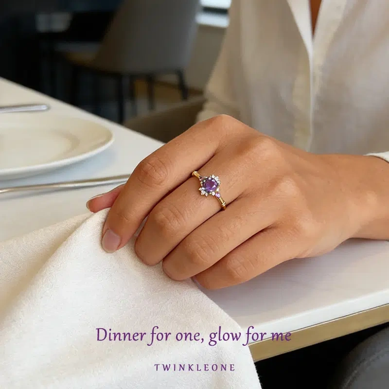 Purple and Pink Zircon Crown Ring - Gold-Plated 925 Silver, Nickel-Free