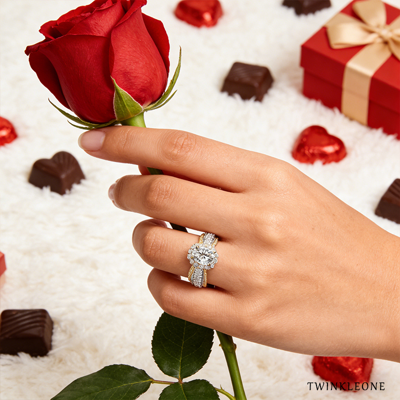 Two-Tone Oval Moissanite Ring, S925 Silver Everyday Luxury Jewelry