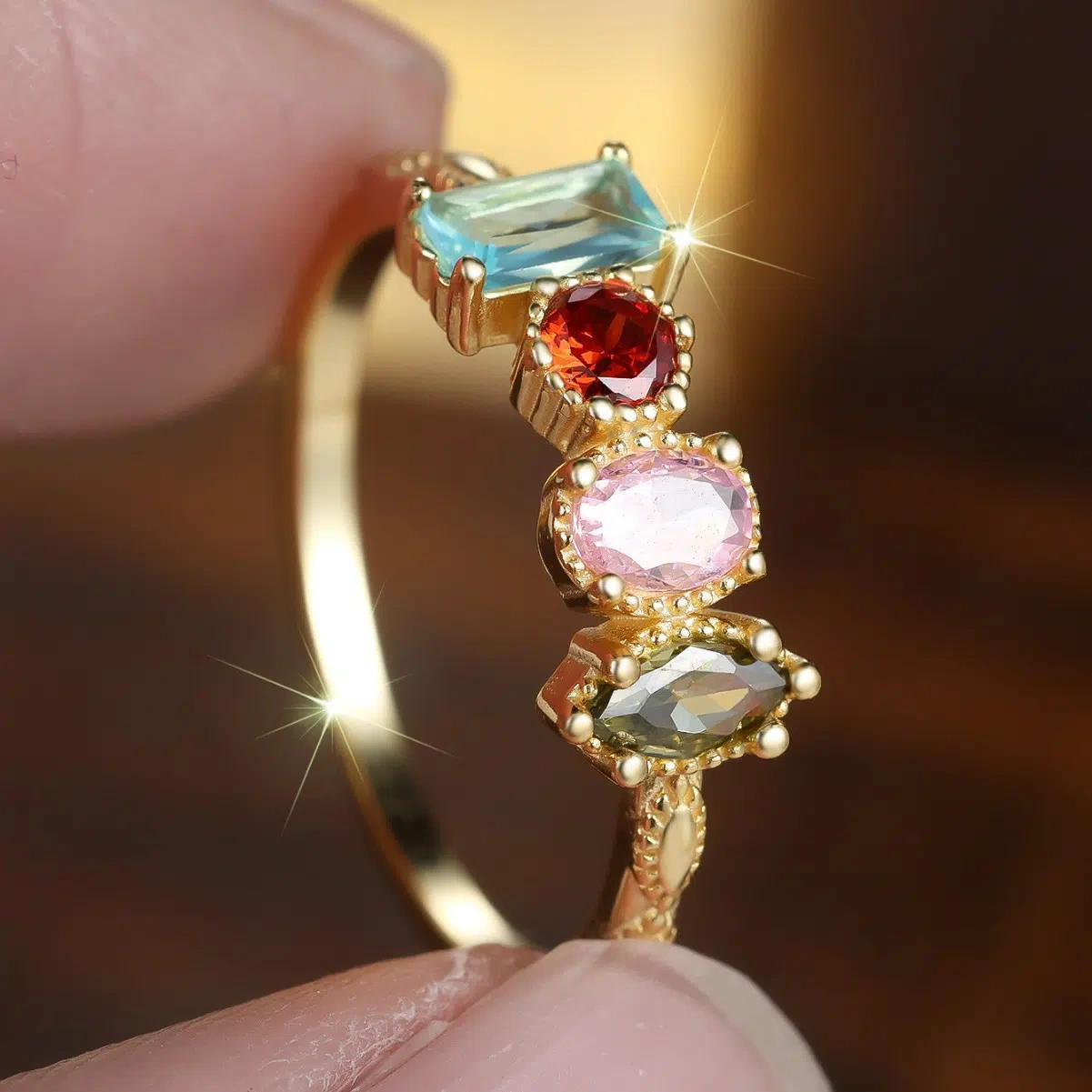 Custom Birthstone Cluster Ring | Sentimental Family Love Stackable Jewelry