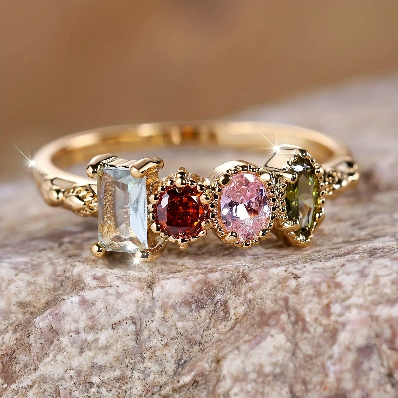 Custom Birthstone Cluster Ring | Sentimental Family Love Stackable Jewelry