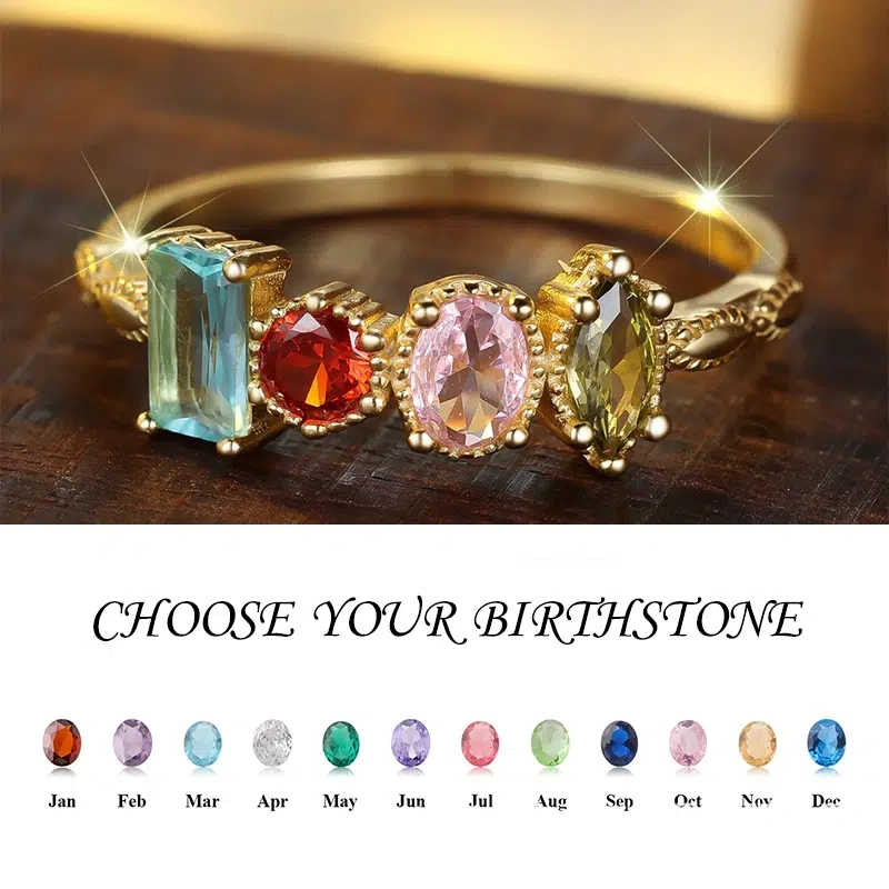 Custom Birthstone Cluster Ring | Sentimental Family Love Stackable Jewelry