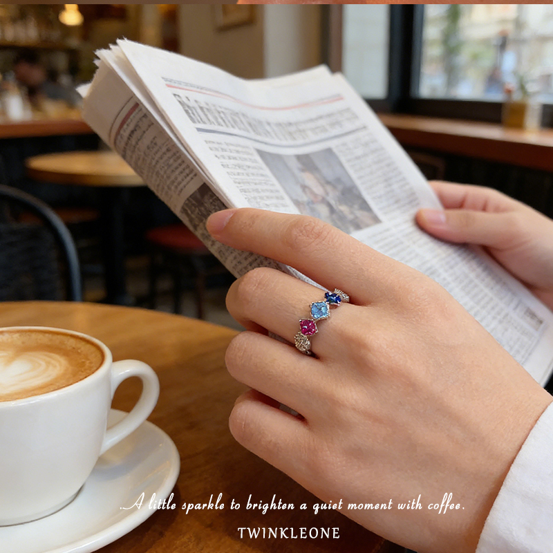Lucky Four-Leaf Clover Ring, S925 Silver with Colored Zircon, Birthday Gift