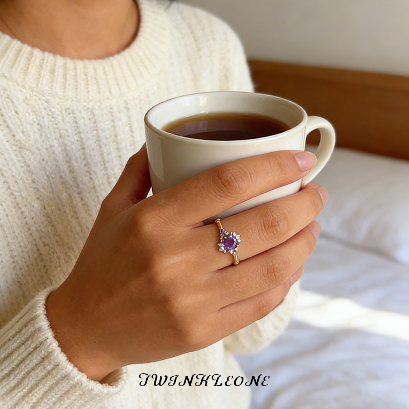 My Heart Is Yours: Purple-Pink Zircon Crown Ring – Soft, Comfortable, Always With You