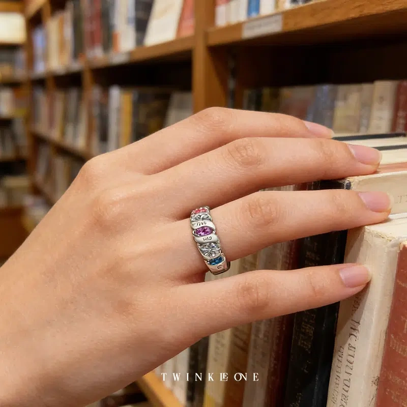 Personalized Birthstone Ring | Custom Engraved Names | Sterling Silver Sentimental Gift