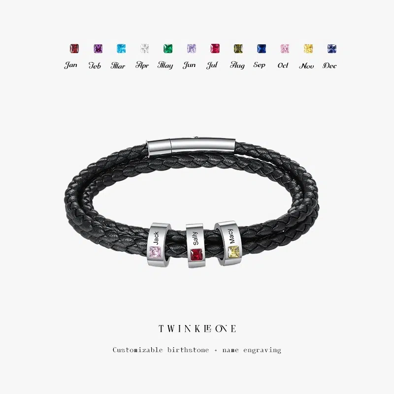 Personalized woven bracelet for men | Customizable with name and birthstone beads | A precious gift for him