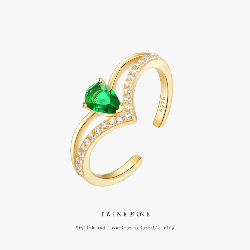 Sterling Silver Teardrop Gem Ring | Adjustable Open Band | Timeless Gift for Loved Ones