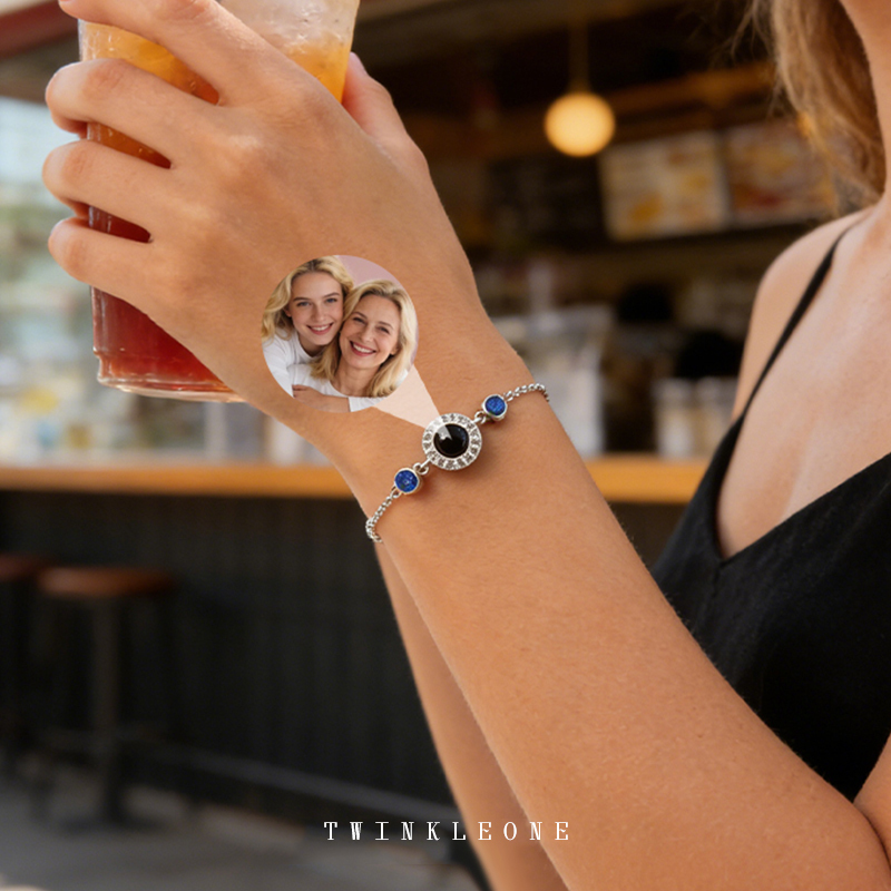 Custom Photo Projection Bracelet with Birthstones – Personalized Sentimental Jewelry Gift for Her
