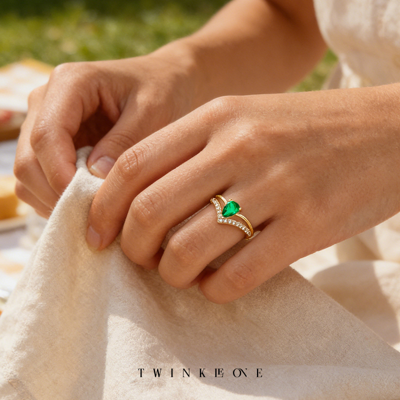 Sterling Silver Teardrop Gem Ring | Adjustable Open Band | Timeless Gift for Loved Ones