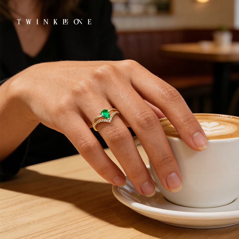 Sterling Silver Teardrop Gem Ring | Adjustable Open Band | Timeless Gift for Loved Ones