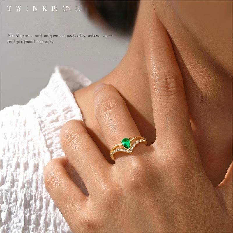 Sterling Silver Teardrop Gem Ring | Adjustable Open Band | Timeless Gift for Loved Ones