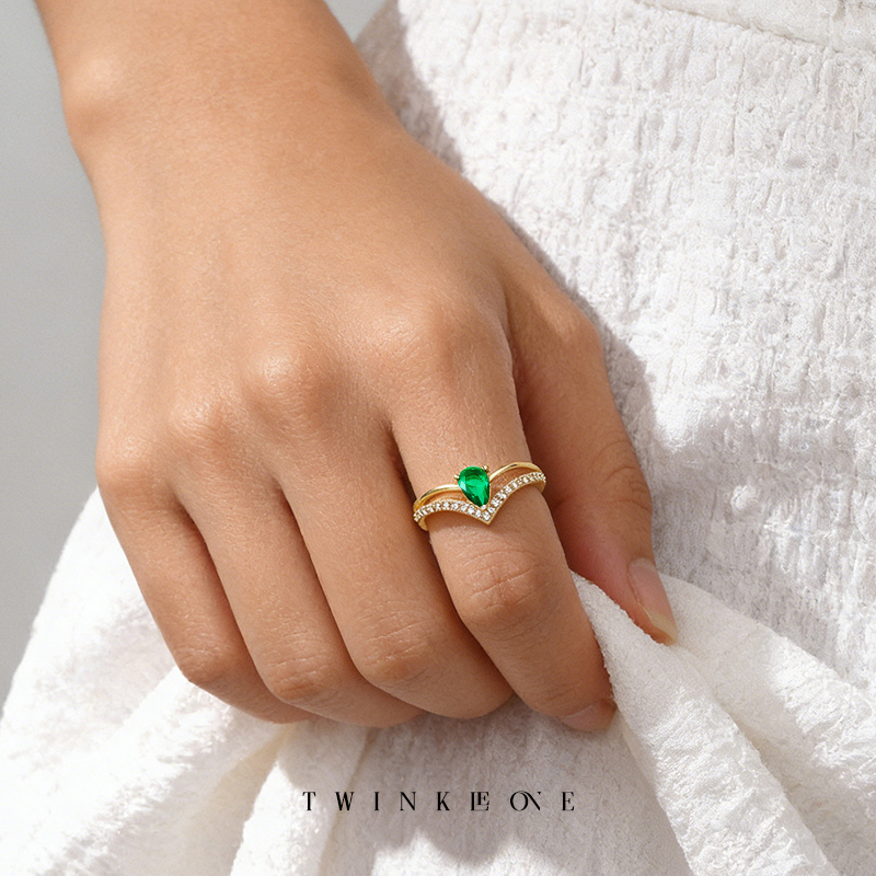 Sterling Silver Teardrop Gem Ring | Adjustable Open Band | Timeless Gift for Loved Ones