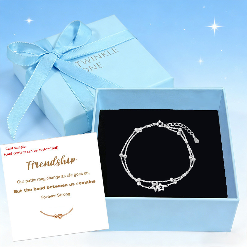 Sterling silver double-layer silver bead bracelet