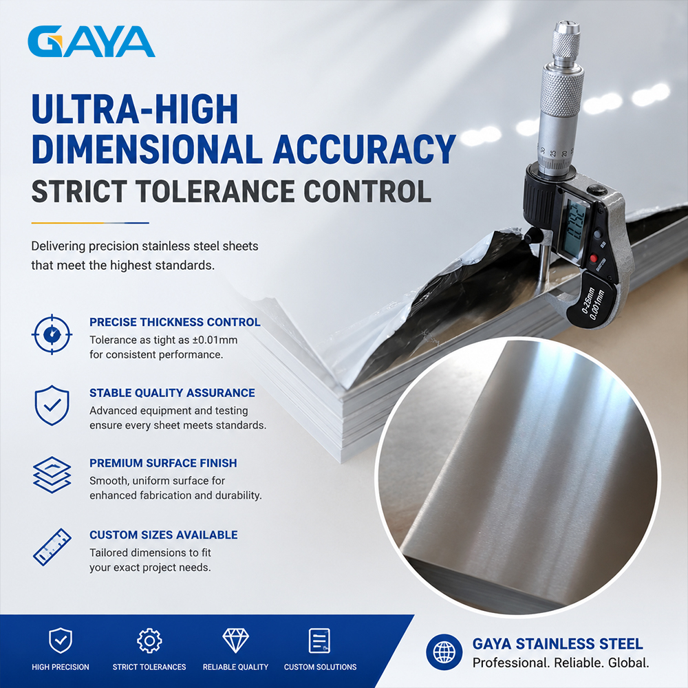 Our stainless steel sheets meet your tolerance requirement of ≤0.01 mm, with our actual thickness tolerance controlled at -0.008 mm.