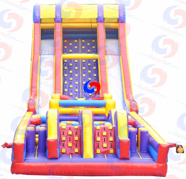 The most challenging Obstacle courses, Vertical crush inflatable dry slide  ,22feet rock climbing wall all in one playground