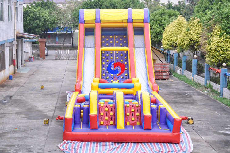 The most challenging Obstacle courses, Vertical crush inflatable dry slide  ,22feet rock climbing wall all in one playground