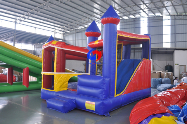 Backyard family funtime Multi play 5 in 1 children inflatable castle jump slide combo, moon bounce inflatable with a slide