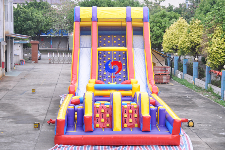 The most challenging Obstacle courses, Vertical crush inflatable dry slide  ,22feet rock climbing wall all in one playground
