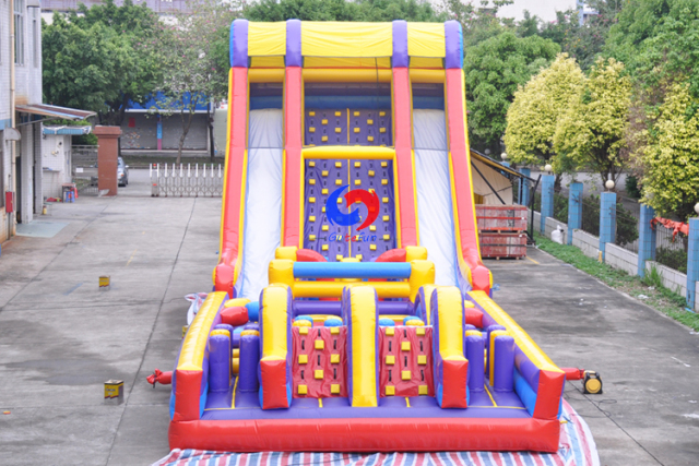 The most challenging Obstacle courses, Vertical crush inflatable dry slide  ,22feet rock climbing wall all in one playground