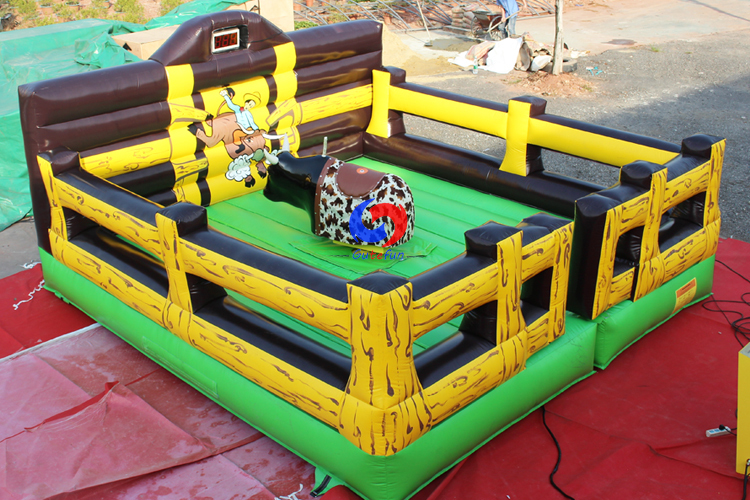 attention-grabbing western corral themed inflatable cushion mechanical rodeo bull riding simulator machine for sale