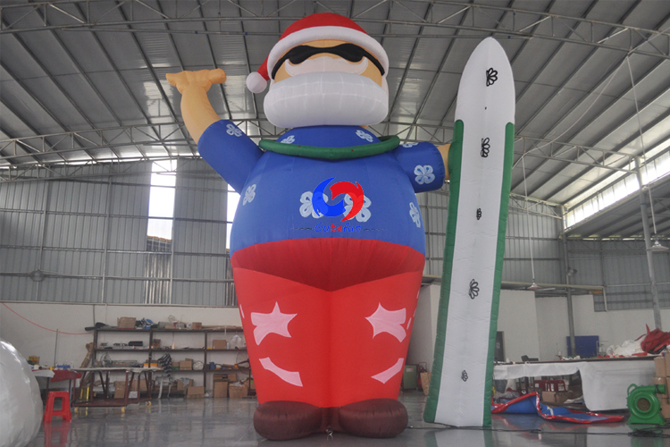lowes small commercial inflatable surfing santa claus , 6m surfboard santa for Merry Christmas Holiday