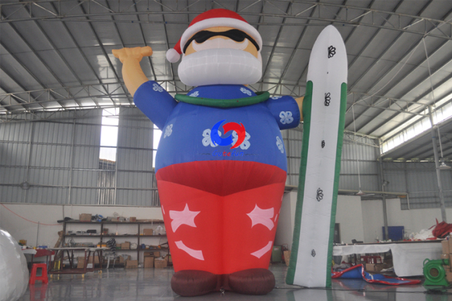 lowes small commercial inflatable surfing santa claus , 6m surfboard santa for Merry Christmas Holiday
