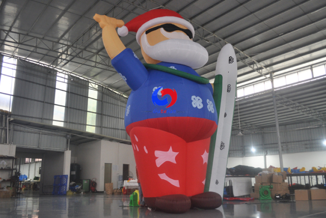 lowes small commercial inflatable surfing santa claus , 6m surfboard santa for Merry Christmas Holiday
