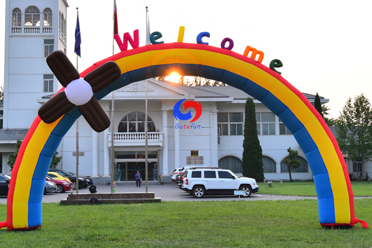  outdoor exhibition promotion advertising eye-catching start/finish line entrance 8m large rainbow inflatable arch for sale