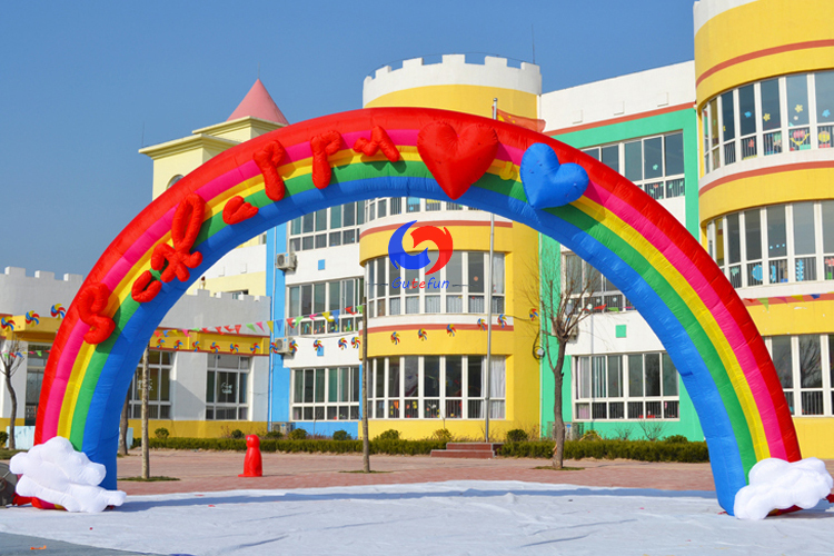 outdoor exhibition promotion advertising eye-catching start/finish line entrance 8m large rainbow inflatable arch for sale