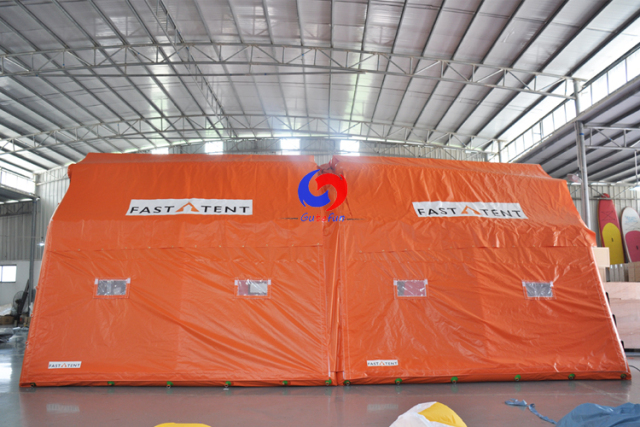 Outdoor fast set  waterproof TWO rooms disaster relief emergency thickened warm house inflatable tent