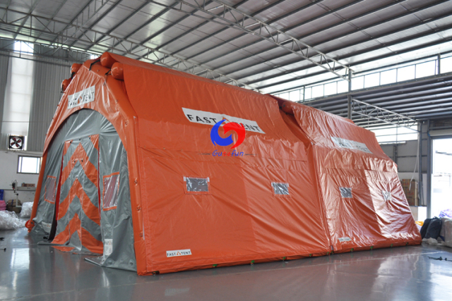 Outdoor fast set  waterproof TWO rooms disaster relief emergency thickened warm house inflatable tent