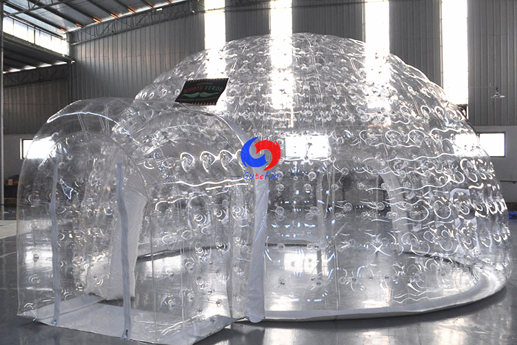 Large Outdoor portable Airtight inflatable clear transparent bubble camping tent with 2 tunnels