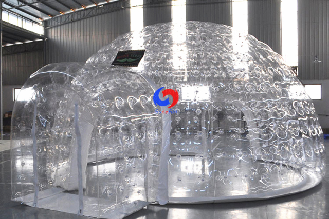 Large Outdoor portable Airtight inflatable clear transparent bubble camping tent with 2 tunnels