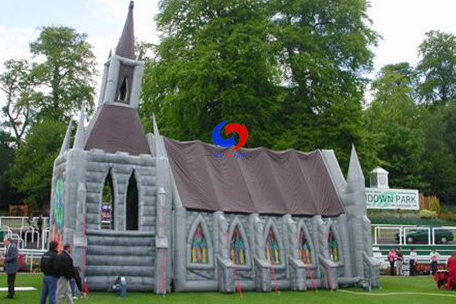 custom large outdoor mobile inflatable church building pink inflatable church tent for wedding