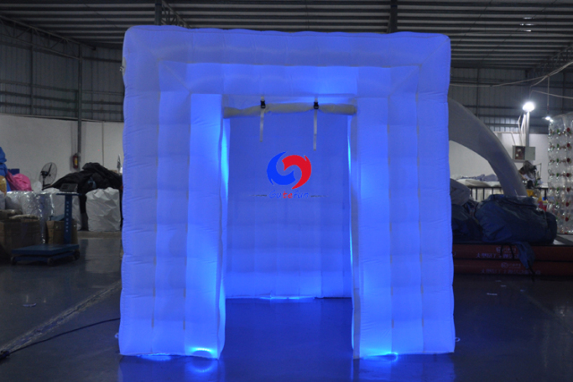 portable wedding party nightclub led light black inflatable cube tent photo booth