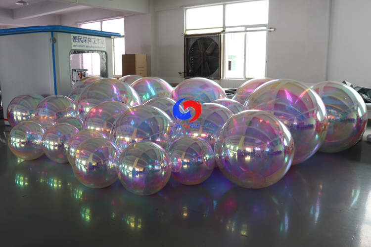 2.5m christmas event party shinny pvc sealed iridescent clear Metallic Inflatable Spheres illusion color inflatable mirror ball